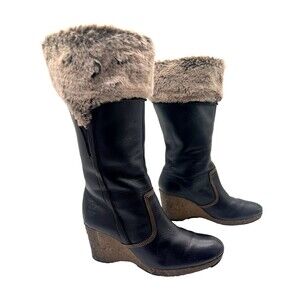 Timberland Monogram Tall Slip On Womens Boots 86328 Black Leather Sizes 6